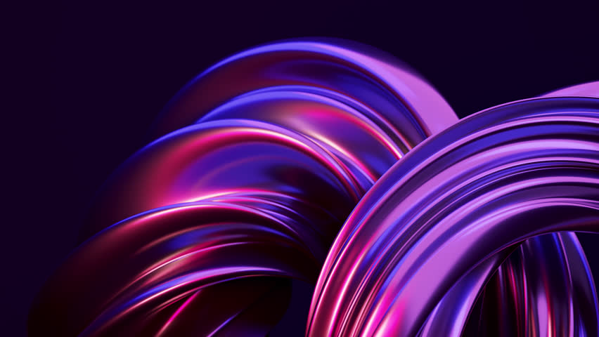 Abstract wave loop animation. 3D rendered background, flowing, fluid, twisted shapes with a metallic and iridescent texture. Smooth gradient in dark colors. Elegant live wallpaper and animated footage
