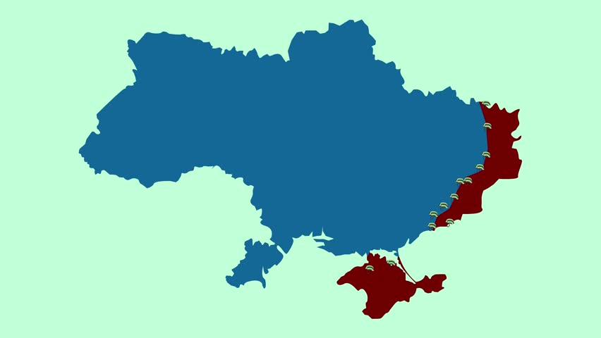 Animated map of Ukraine at war in 2023 with important cites, occupied territories and explosions