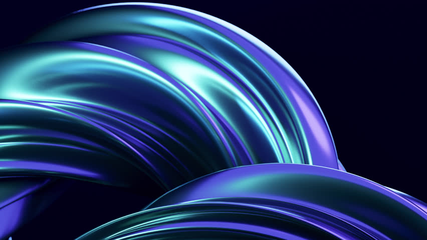 Abstract wave loop animation. 3D rendered background, flowing, fluid, twisted shapes with a metallic and iridescent texture. Smooth gradient in dark colors. Elegant live wallpaper and animated footage