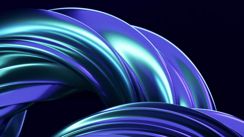 Abstract wave loop animation. 3D rendered background, flowing, fluid, twisted shapes with a metallic and iridescent texture. Smooth gradient in dark colors. Elegant live wallpaper and animated footage