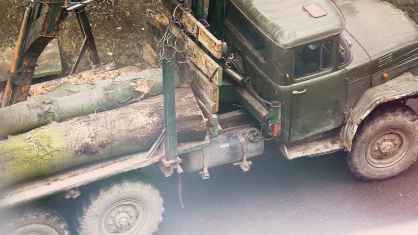 Wood material on a truck. Wood on car.