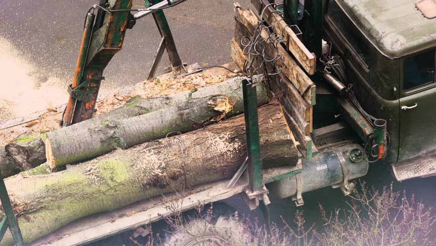Wood material on a truck. Wood on car.