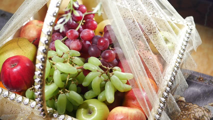 Colorful fruit basket displayed for special occasion celebration