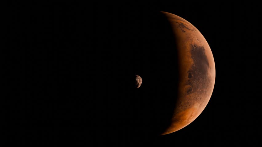 Orbit around Mars alongside the company of Deimos, the largest moon or satelite of Mars and Phobos in the distance.