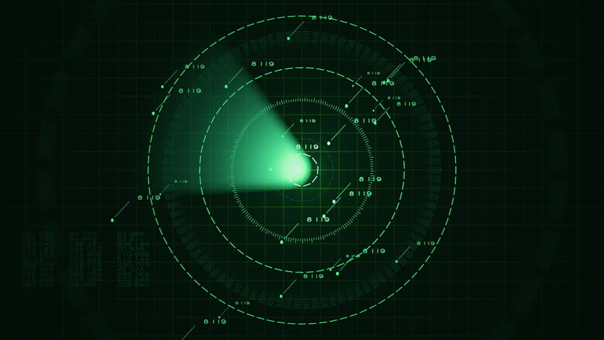 Air traffic control radar screen simulation tracking aircraft positions with moving indicators.