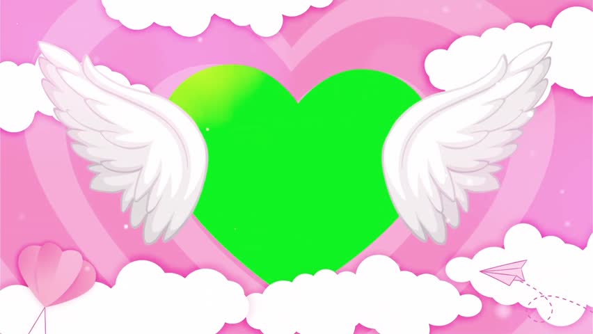 Valentine's day Green Screen Magic: A festive transition backdrop, pink colored background, and Valentines ornament concept. Round slides show green screen for festive holiday video and photo editing.