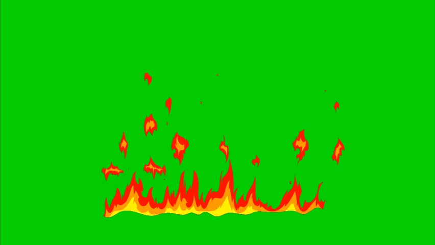 Cartoon fire flame animation with a green screen background. Perfect for VFX, motion graphics, overlays, and video editing projects. Seamless loop animation