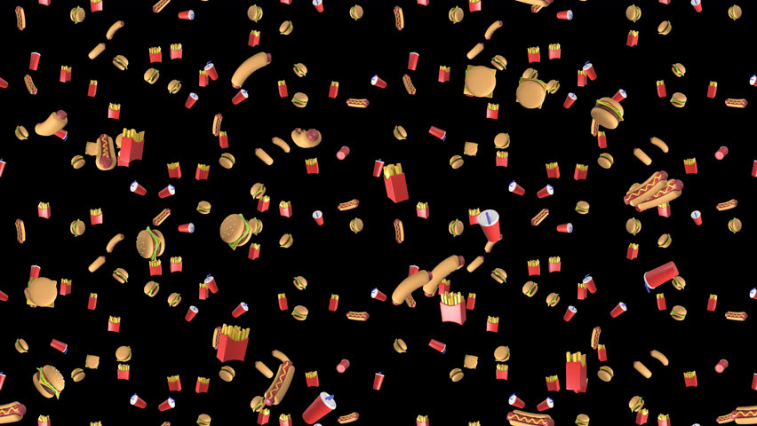 FASTFOOD Cartoon loop tile falling with alpha channel. This is a cartoony loopable and tileable fastfood element with transparency. Transparent LED content