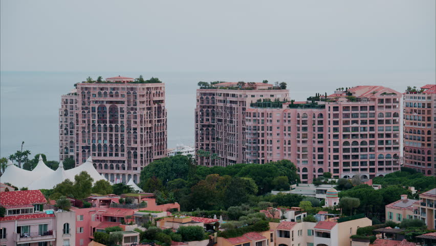 Aerial view of buildings in the skyline of Monaco in daylight