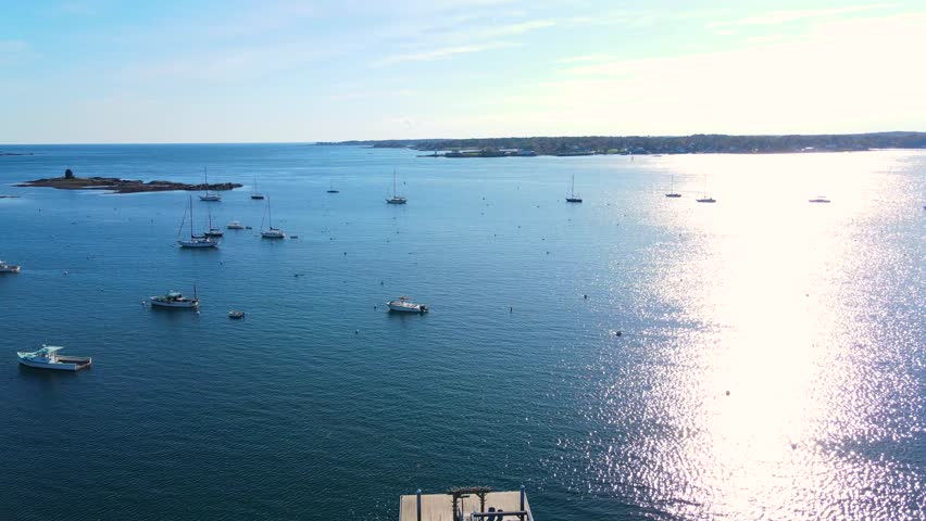 Portsmouth Harbor Lighthouse and Fort Constitution State Historic Site aerial view at the mouth of Piscataqua River at Portsmouth Harbor in New Castle, New Hampshire NH, USA.