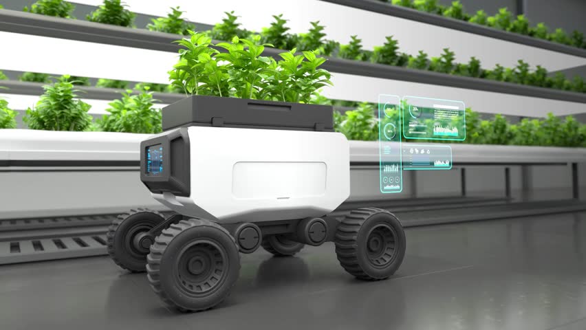 Robots working on a vegetable farm, Agricultural technology