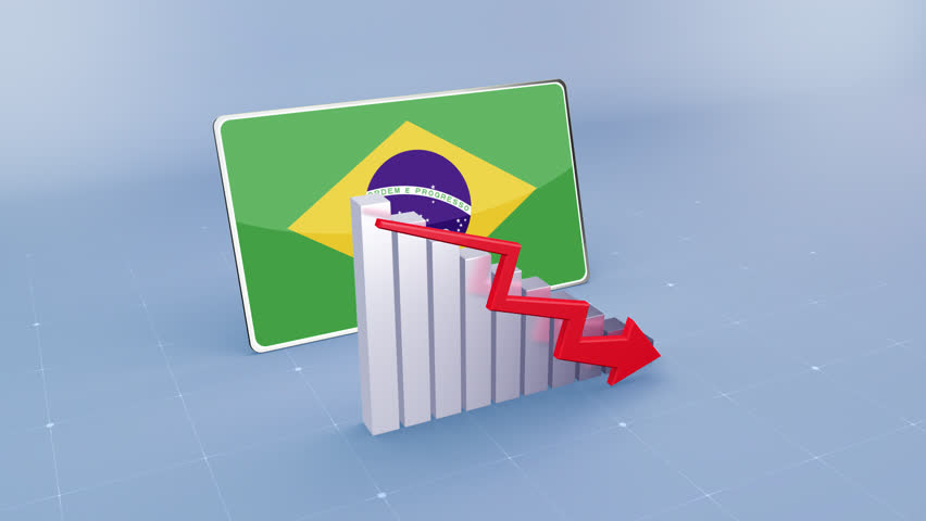 Brazil Country Flag And Bar Chart Graph Decreasing Values Red Downward Arrow Economic Crisis Concept. Flag Of Brazil - Powered by Shutterstock - Get 15% off with code: PIKWIZARD15