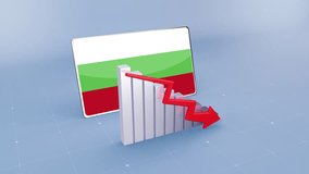 Bulgaria Country Flag And Bar Chart Graph Decreasing Values Red Downward Arrow Economic Crisis Concept. Flag Of Bulgaria - Powered by Shutterstock - Get 15% off with code: PIKWIZARD15