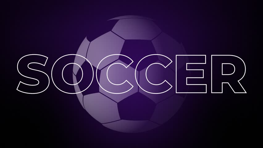 Soccer football spinning sphere 3D animation outlined text letters typography font sports game titles on gradient background motion graphics dynamic abstract colour way royal purple