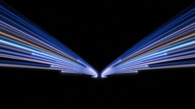 Two colorful neon lines with glowing light trails appear and rush toward the screen from far to near, grand and magnificent. Used for introduction elements, logo displays, video openers.4k background. - Powered by Shutterstock - Get 15% off with code: PIKWIZARD15