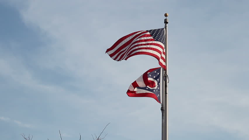 Old glory and the Ohio flag flying together