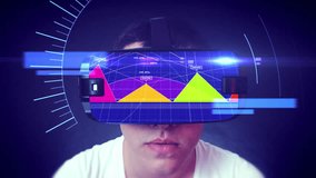 Futuristic VR Glasses Displaying Financial Data Worn by Young Man. Technology Related 3D Animation. - Powered by Shutterstock - Get 15% off with code: PIKWIZARD15