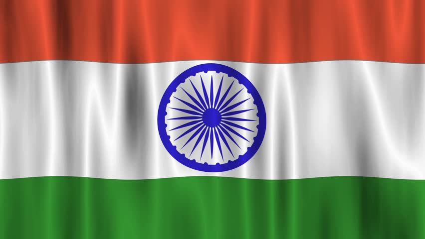 The national flag of India is a horizontal rectangular tricolour flag, the colours being of India saffron, white and India green; with the Ashoka Chakra, a 24-spoke wheel, in navy blue at its centre.