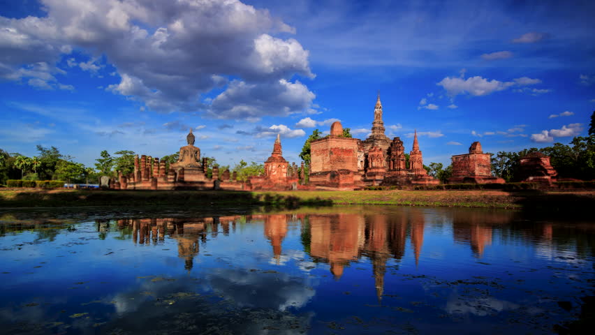 Timelapse of an old Buddha statue in an old temple at Sukhothai Historical Park, Thailand