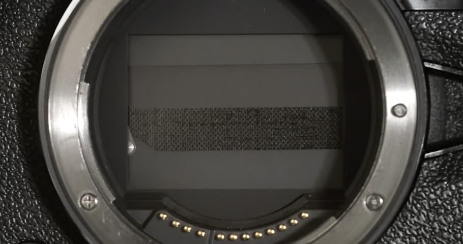 Camera Shutter with loop playback. Actuation of the shutter mechanism of an camera inside the camera body on super slow motion camera 1000 fps.