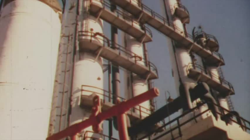 Working oil refinery vintage footage 