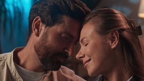 Caucasian love couple woman man happy family husband wife girl guy cuddling bonding faces tenderness hugging lovers embrace date affection intimacy marriage relationship anniversary home evening night - Powered by Shutterstock - Get 15% off with code: PIKWIZARD15