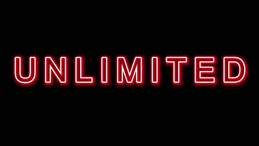 Unlimited red neon Text isolated Black Background. Technology for business concept.	