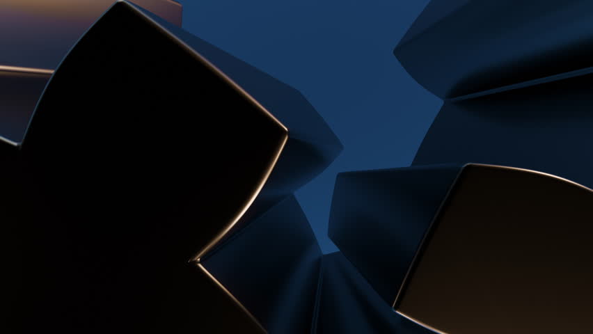 Close-up of metal gears of a mechanism slowly rotating at night in the glare of light. 3d rendering animation