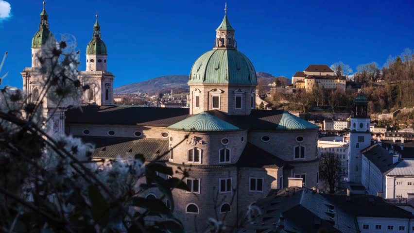Austria, Salzburg , Hohensalzburg Fortress and city, elevated view Salzburg, Austria, Europe. City in Alps of Mozart birth. Panoramic view of Salzburg skyline with Festung Hohensalzburg and in autumn.