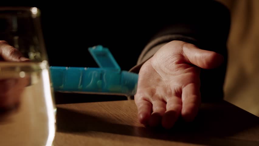 Pills and vitamins macro, Close up view of womans hands holding plenty of different drugs. Painkillers and antibiotics. Healthcare and medicine concept