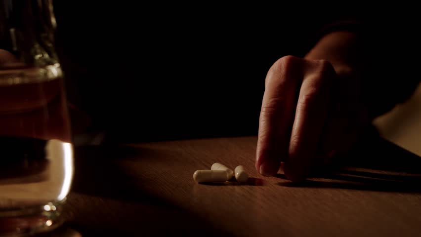 Pills and vitamins macro, Close up view of womans hands holding plenty of different drugs. Painkillers and antibiotics. Healthcare and medicine concept