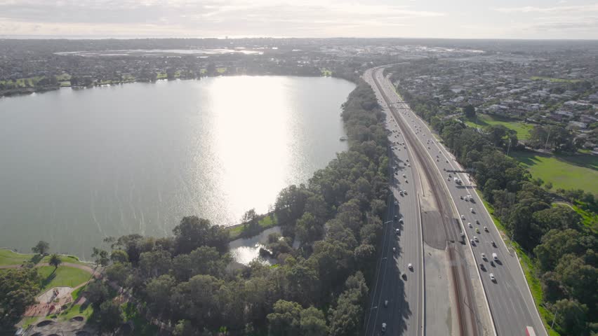 Lake Monger, Natural Freshwater Wetland near Perth City Center Next to the Highway - Aerial