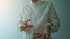 Beautiful Hologram Slow Motion Portrait Successful Businessman Working with Futuristic Technological Blue Hologram Analyzing Data. Business Concept. Businessman Series 4K UHD 4096x2160 3d animation. - Powered by Shutterstock - Get 15% off with code: PIKWIZARD15