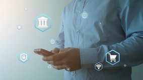 Beautiful Hologram Slow Motion Portrait Successful Businessman Working with Futuristic Technological Blue Hologram Analyzing Data. Business Concept. Businessman Series 4K UHD 4096x2160 3d animation. - Powered by Shutterstock - Get 15% off with code: PIKWIZARD15