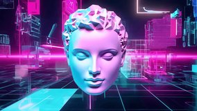 A vibrant holographic head in a dynamic digital landscape, featuring futuristic designs and vivid colors - Powered by Shutterstock - Get 15% off with code: PIKWIZARD15