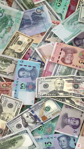 US Dollar note to Chinese Yuan Note in HD Vertical Resolution
