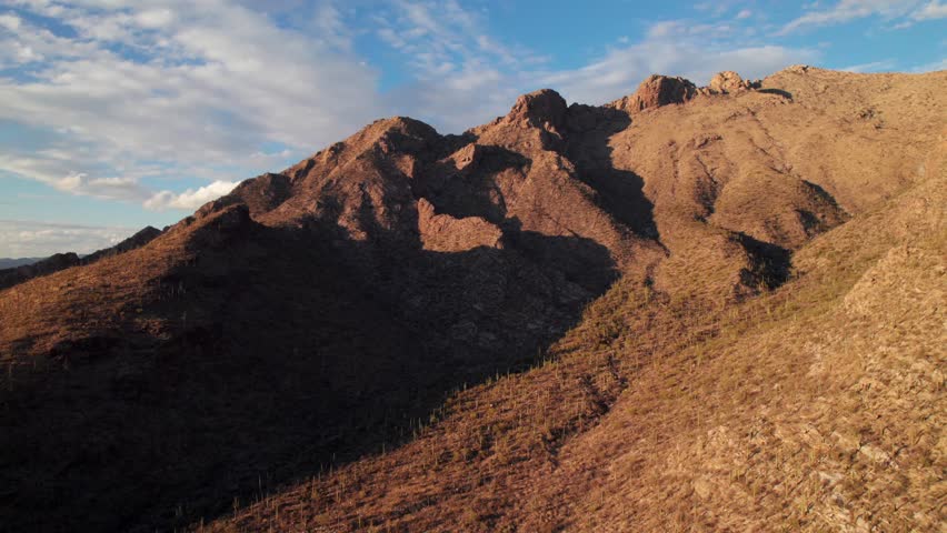 Epic mountain nature aerial shot in the Catalina Foothills, Tucson, Arizona, 4K