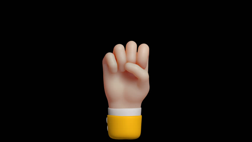 Seamless 4K loop of counting numbers two gesture in yellow sleeve. 3D emoji cartoon animation render with alpha transparent background.