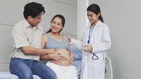 Obstetricians talk with pregnant patients provide close consultation and advice throughout the pregnancy assess the health fetus and check on the mother's health with the father encouraging.
 - Powered by Shutterstock - Get 15% off with code: PIKWIZARD15