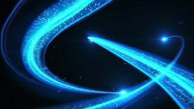 4k Three blue luminous particle lights surround, shuttle and converge, high-tech data transmission, particle stripes flow. Glowing lines, background, streamline luminous blue light. - Powered by Shutterstock - Get 15% off with code: PIKWIZARD15