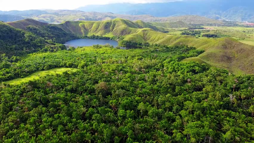 Tombu Lake in Waibu, Jayapura, is surrounded by sago forests and trees. Its calm waters reflect Papua