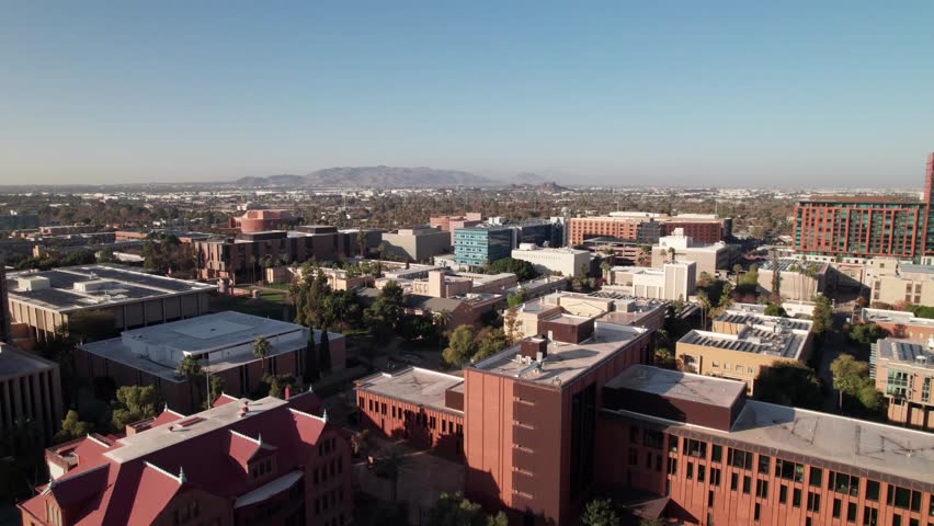 Buildings on the ASU campus, Tempe, Arizona, 4k aerial shot
