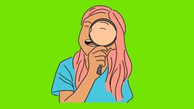line art animation of woman with magnifying glass green blackground - Powered by Shutterstock - Get 15% off with code: PIKWIZARD15