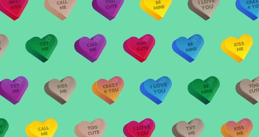 Candy Heart pattern animation. A Lot of Valentine sweet food. 