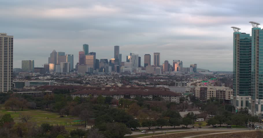 Establishing shot of downtown Houston from the Texas Medical Center area