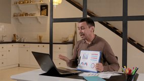 Confident middle aged male entrepreneur with hearing loss communicating with sign language with business partners online, discussing financial charts while making video call using laptop. - Powered by Shutterstock - Get 15% off with code: PIKWIZARD15