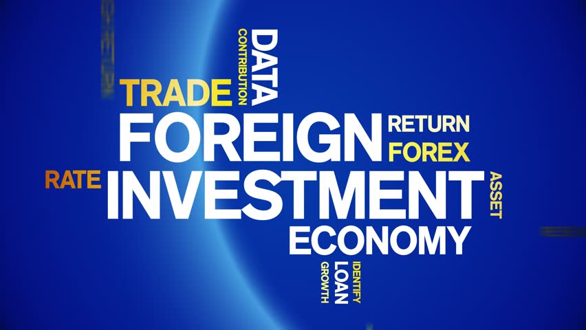 Foreign investment animated word cloud,text design animation tag kinetic typography seamless loop.