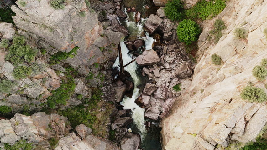 Aerial drone shot of canyon rocks with a river weaving through.