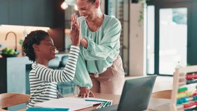 High five, mom and child at table with homework for growth, development and happy support in education. Learning, mother and boy kid in kitchen for homeschool, study success and motivation in home - Powered by Shutterstock - Get 15% off with code: PIKWIZARD15