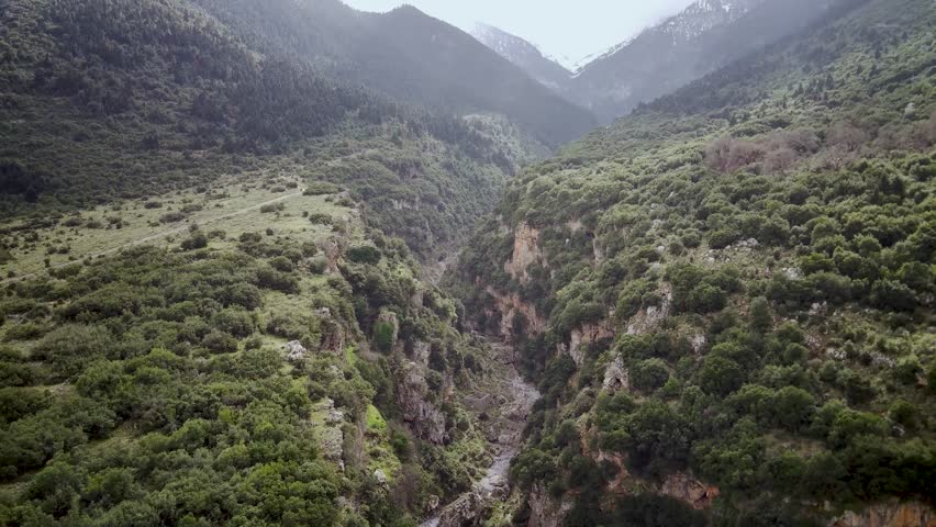 An aerial footage of Velitsa Gorge near Tithorea village in Amfikleia-Elateia municipality, Phthiotis, Greece
